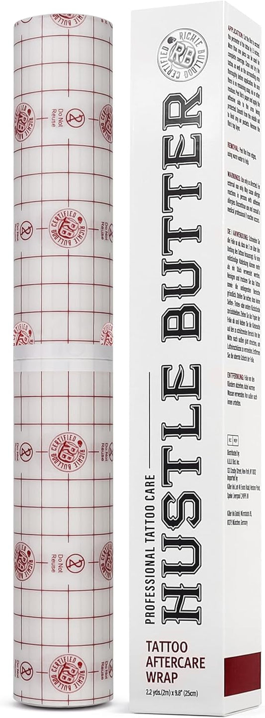 Hustle Butter Second Skin Tattoo Wrap - 9.8 Inches X 2.2 Yards - Transparent Adhesive Roll - Easy Removal, Mess-Free Body Art Wrap - Breathable & Latex-Free - for Medium Tattoo Aftercare