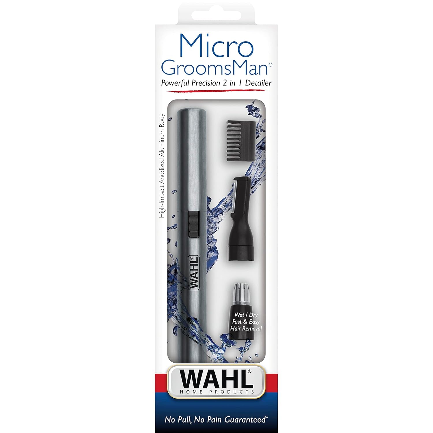 Micro Groomsman Battery Personal Trimmer for Hygienic Grooming with Rinseable, Interchangeable Heads for Eyebrows, Neckline, Nose, Ears, & Other Detailing - 05640-600