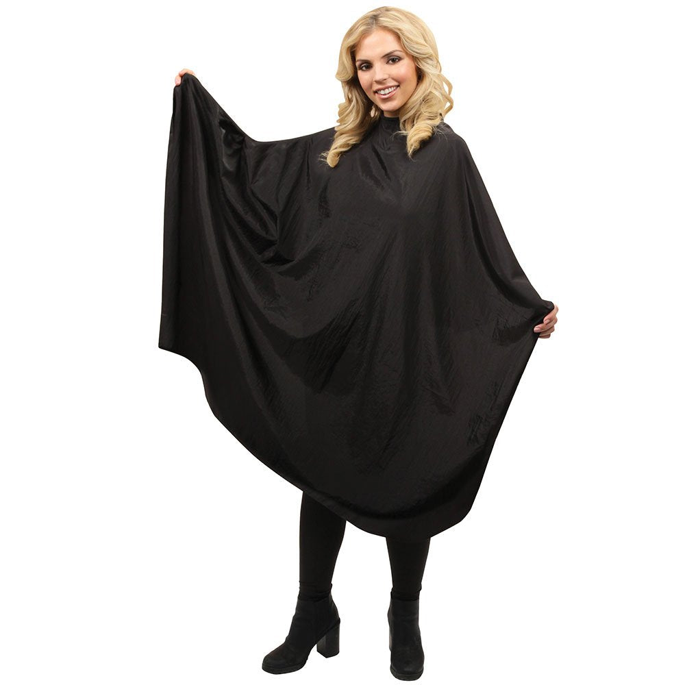 Mega Crinkled Nylon Styling Cape, Black, Professional Hair Salon Cape, 54” W X 60”