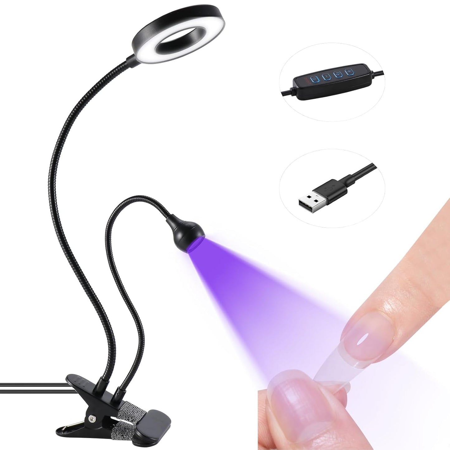 U V LED Nail Lamp – Mini Led Nail Lamp Gel X Lamp for Nails with Securing Clip Rotatable Led Light for Nails for Curing Gel Polish U V Nail Gels Manicure Home DIY, Black