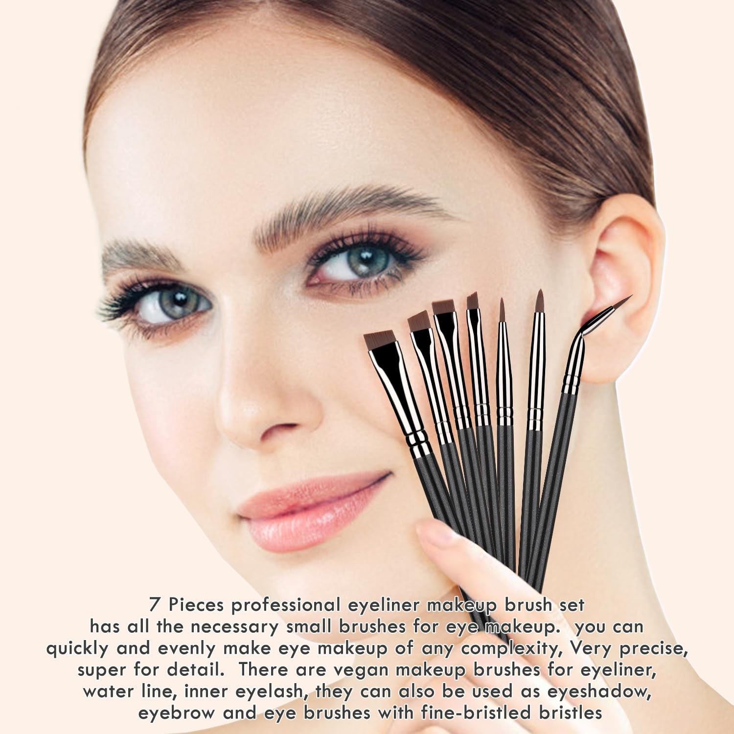 7Pcs Eyeliner Brush Set, Angled Flat Gel Eye Liner Makeup Brushes, Ultra Thin Liner Brush, Fine Point Eyeliner Brushes for Women Girls