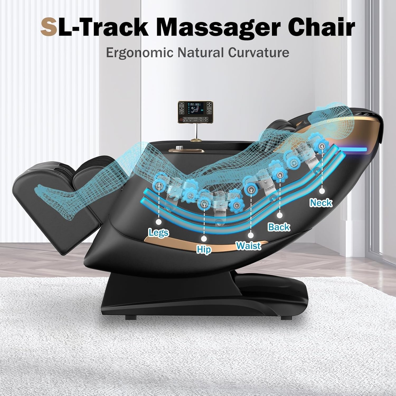 Massage Chair Full Body, Zero Gravity Sl-Track Shiatsu Massage Recliner Chair with Body Scan, Airbags, Foot Rollers, Deep Yoga Stretch, Heating (U1-Black)