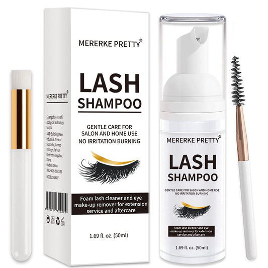 Eyelash Extension Shampoo 50 Ml + Brush - Eyelid Foaming Cleanser - Sensitive Paraben & Sulfate Free - Eyelash Wash and Lash Bath for Extensions - Salon Use and Home Care