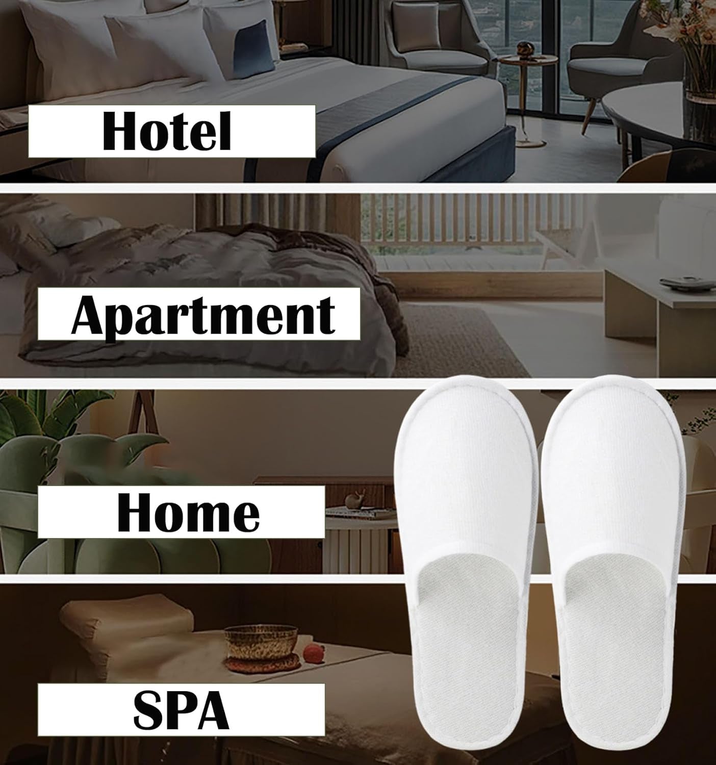 30 Pairs 10.5 Inch Disposable Slippers for Guests, White Spa Slippers Bulk House Slippers Non Slip Closed Toe Travel Slippers for Hotel Guests Women Men, Medium