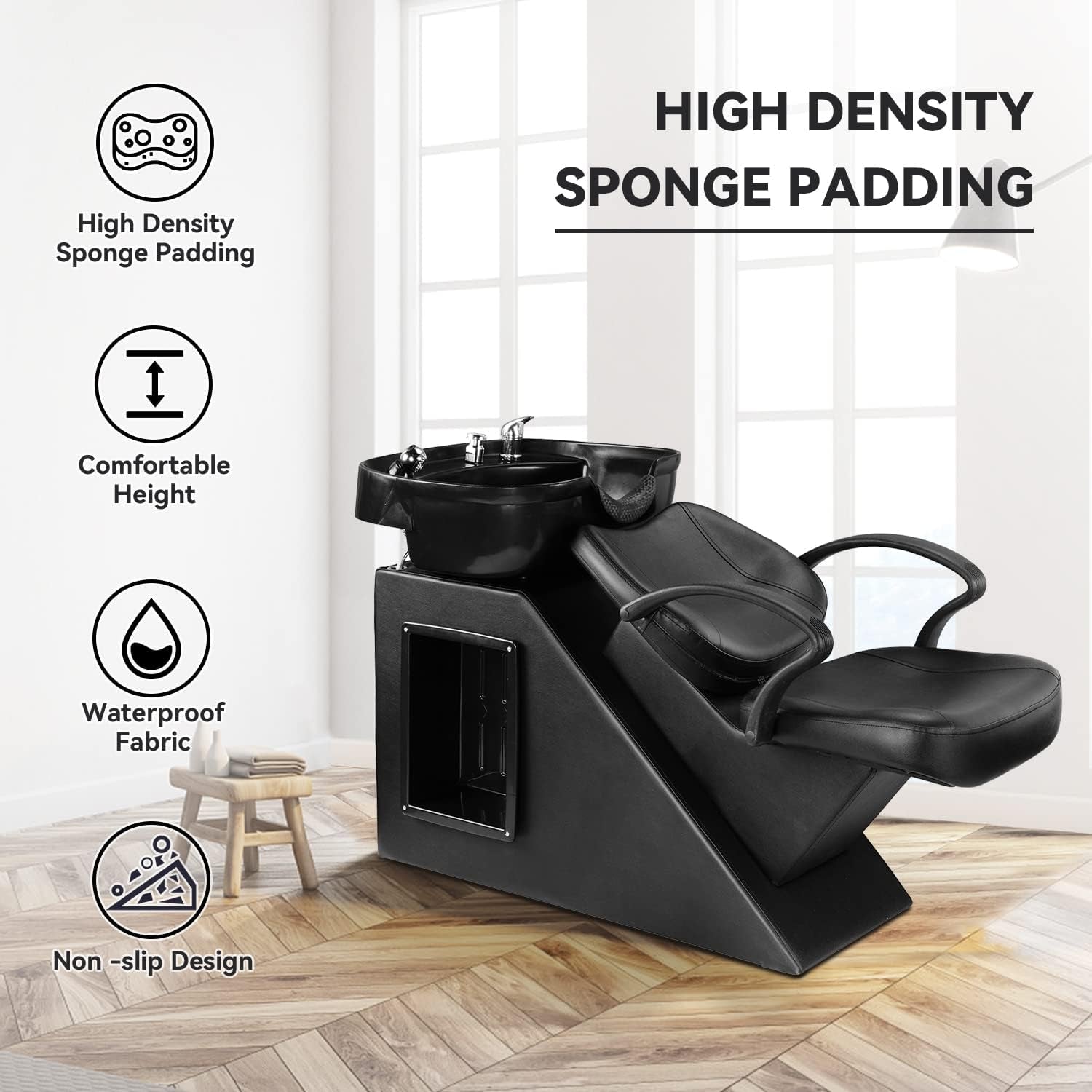 Shampoo Barber Backwash Chair, ABS Plastic Shampoo Bowl Sink Chair for Spa Beauty Salon (Black)