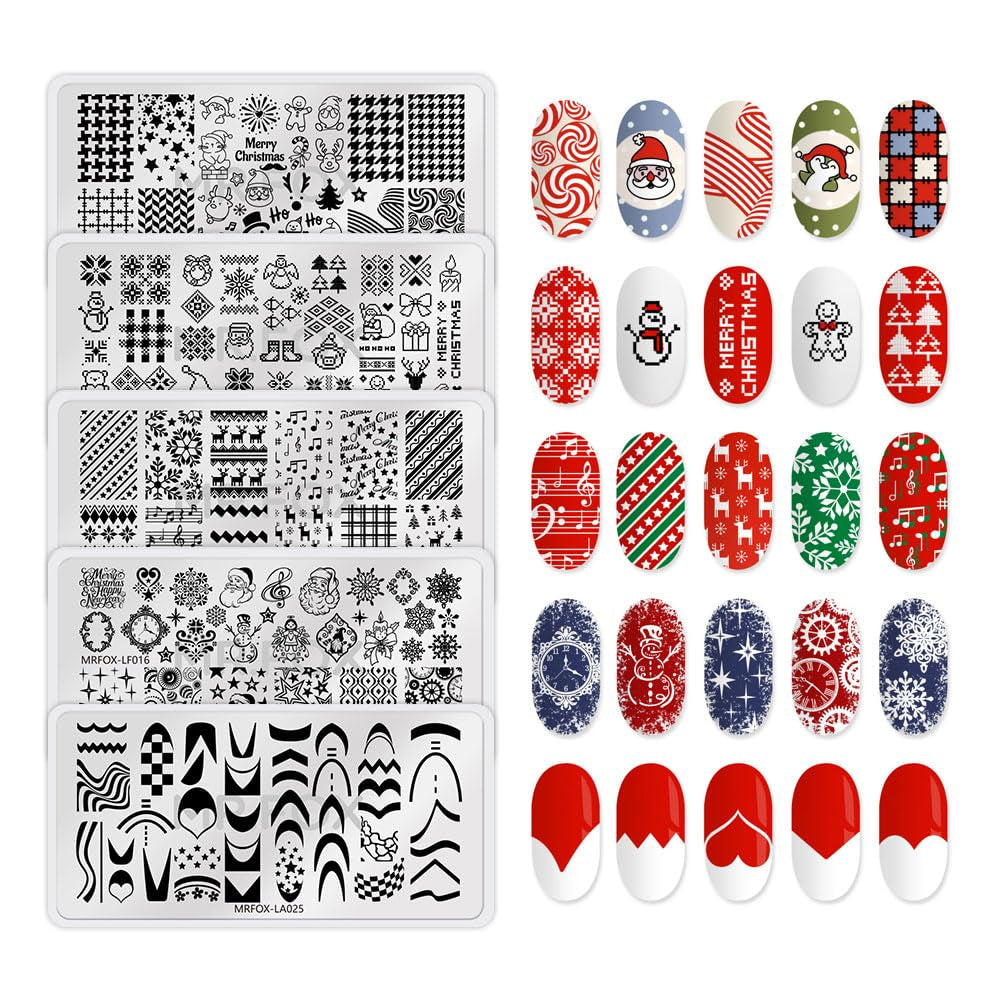 MRFOX 5 Pcs Nail Plates Stamping Set Marbled Punk Spider Web Heart Star Theme Leaf Nail Art DIY Stamping Template