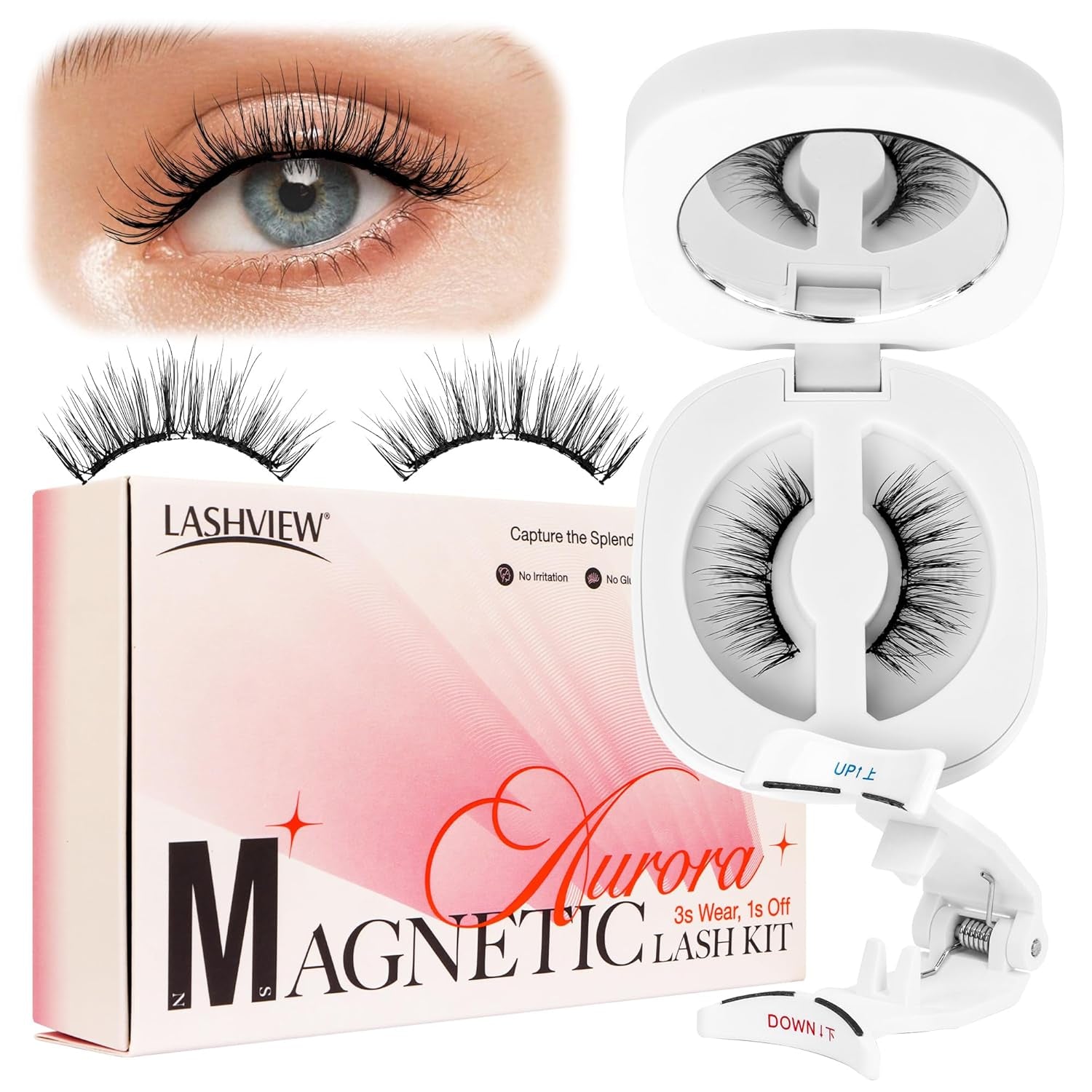 Upgrade Magnetic Eyelashes with Applicator Reusable Soft Magnetic Eyelashes Natural Look No Glue Needed Magnetic Eyelashes Magnetic Lashes Kit Easy to Wear and Remove(A02)