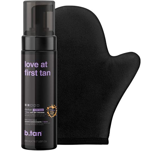 Violet Self Tanner Kit | Fall in Love at First Tan Bundle - Dark Tanning Mousse W Mitt Applicator, 1 Hour Express Foam, Best Bronzing Glow, No Orange Tones or Fake Tan Smell, Vegan, 6.7 Fl Oz