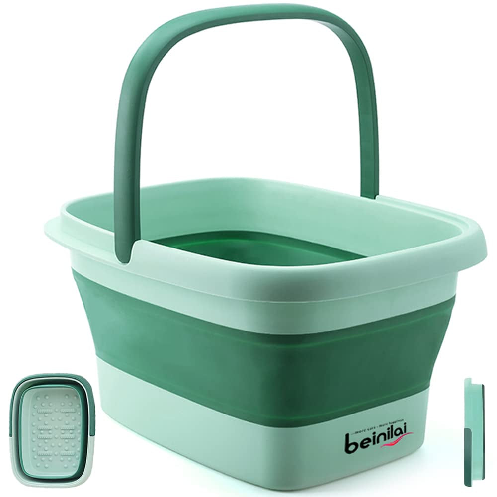 Collapsible Foot Bath Basin for Soaking Feet,Foot Soak Tub,Plastic Foot Bucket with Handles and Massage Acupoint,Foldable Laundry Basket-Gery