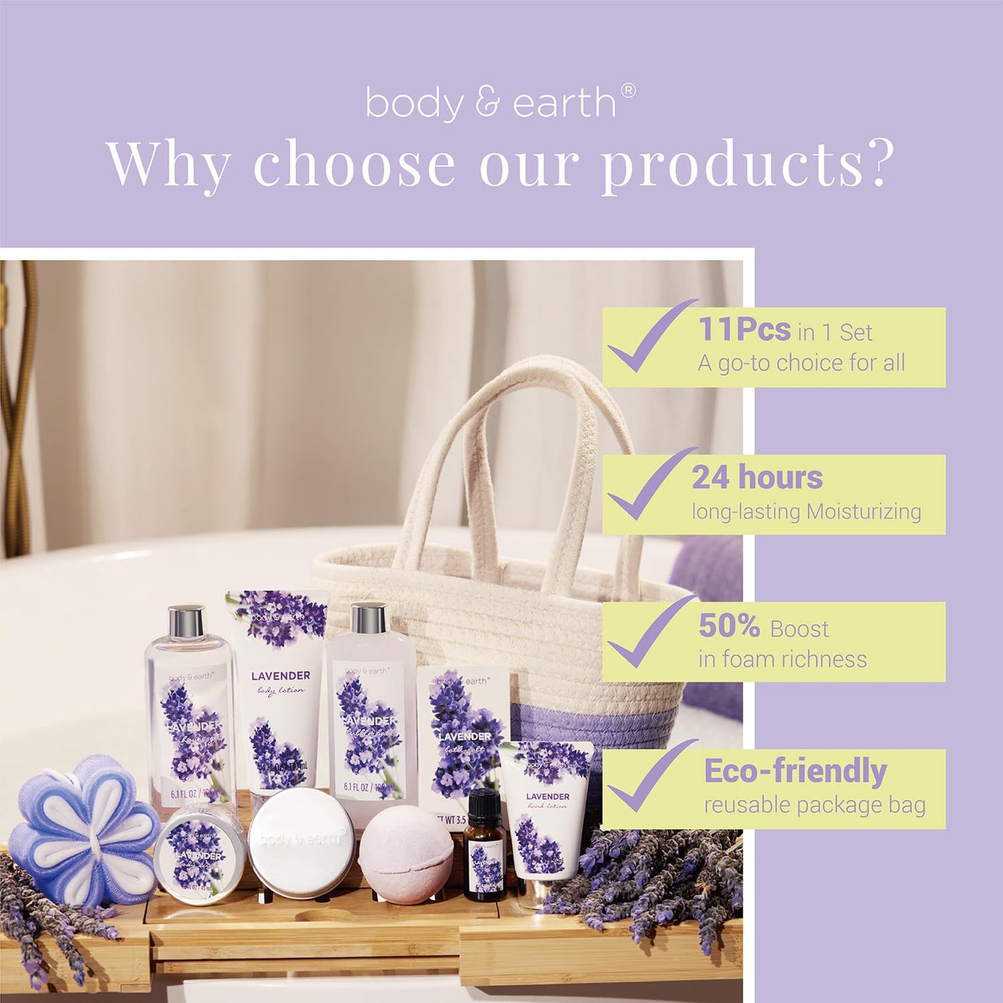 Spa Gift Baskets for Women -  11Pcs Lavender Gift Sets with Bubble Bath, Shower Gel, Body Lotion, Birthday Gifts for Women, Spa Kit for Mom Gifts, Purple Gifts