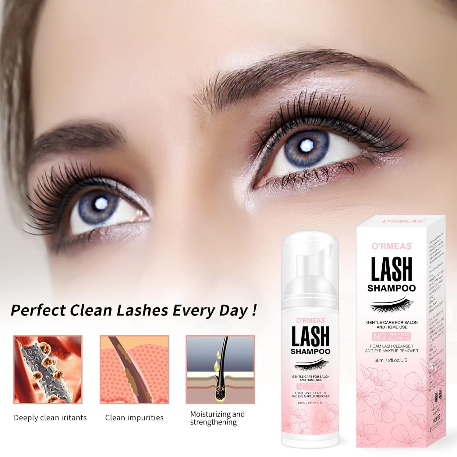 Lash Shampoo for Eyelash Extension Removal, 50Ml - Gentle, Natural Formula, Nourishing, Foaming Cleansing, Paraben & Sulfate Free