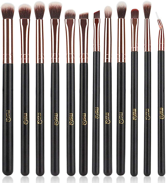 Eye Makeup Brushes 12Pcs Rose Gold Eyeshadow Makeup Brushes Set with Soft Synthetic Hairs & Real Wood Handle for Eyeshadow, Eyebrow, Eyeliner, Blending(Without Bag)