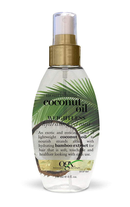 Nourishing + Coconut Oil Weightless Hydrating Oil Hair Mist, Lightweight Leave-In Hair Treatment with Coconut Oil & Bamboo Extract, Paraben & Sulfate Surfactant-Free, 4 Fl Oz