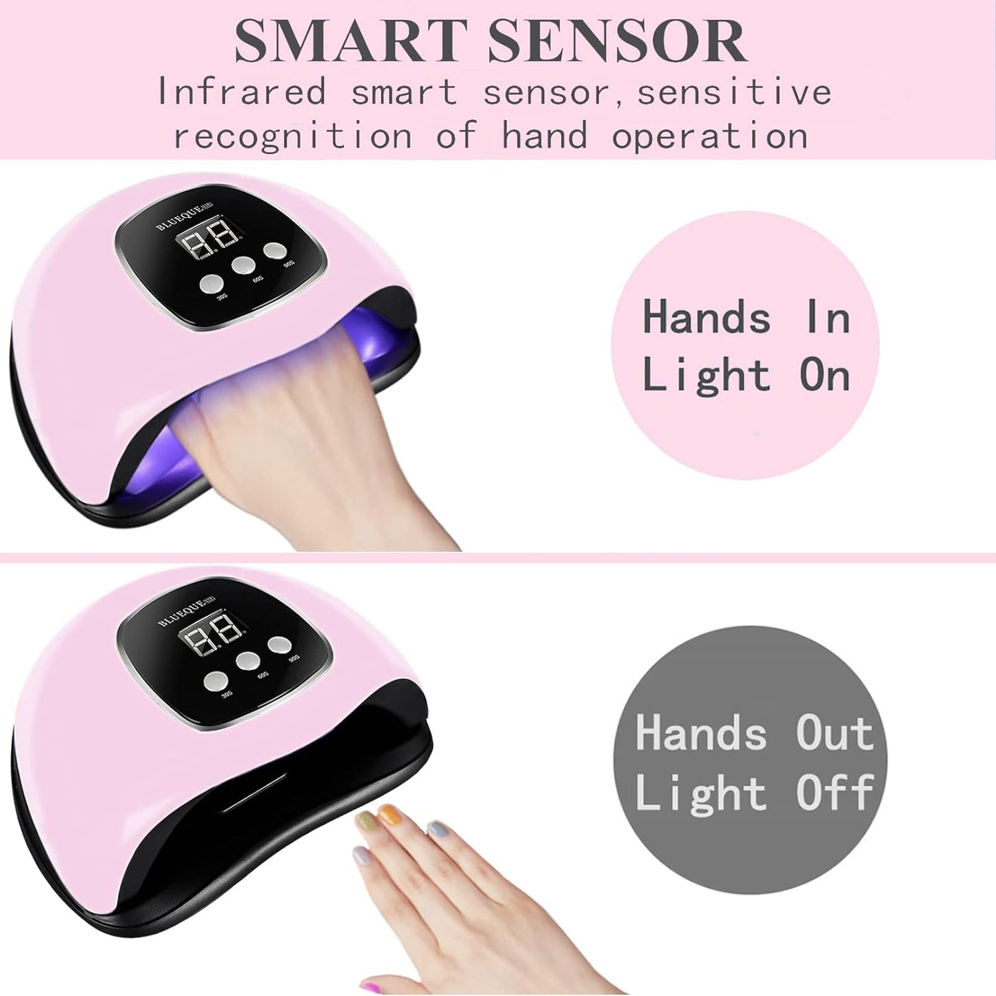 UV Light for Nails, 48W UV LED Nail Lamp for Gel Polish, Fast Nail Dryer with Automatic Sensor, 3 Timer Setting, Small and Portable, LED Nail Light for Fingernail and Toenail Nail