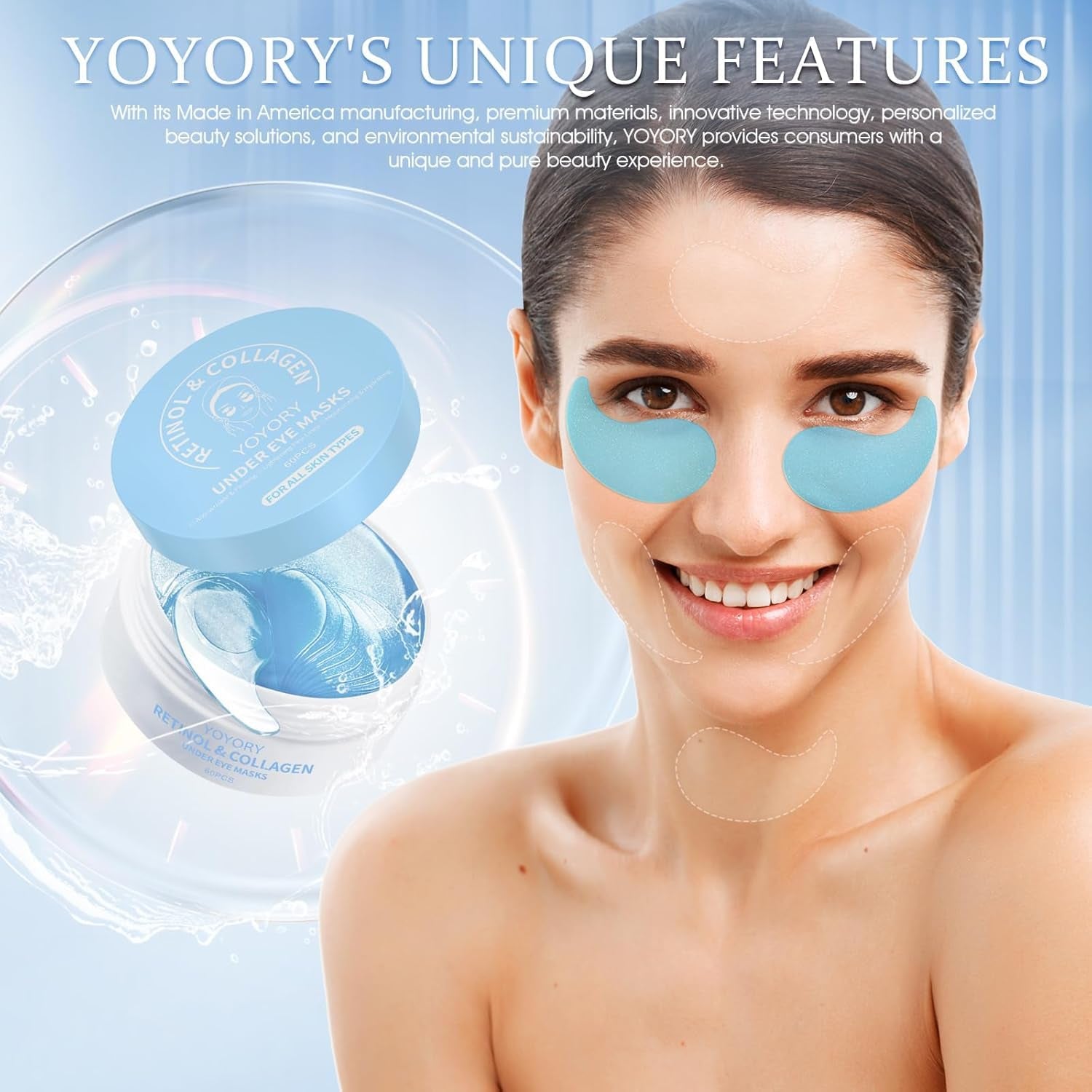 Under Eye Patches - Eye Gel Masks for Wrinkles, Dark Circles, Puffy Eyes, Fine Lines, Eye Bags Treatment with Hyaluronic Acid Collagen, Moisturizing Hydrating 60Pcs,Blue