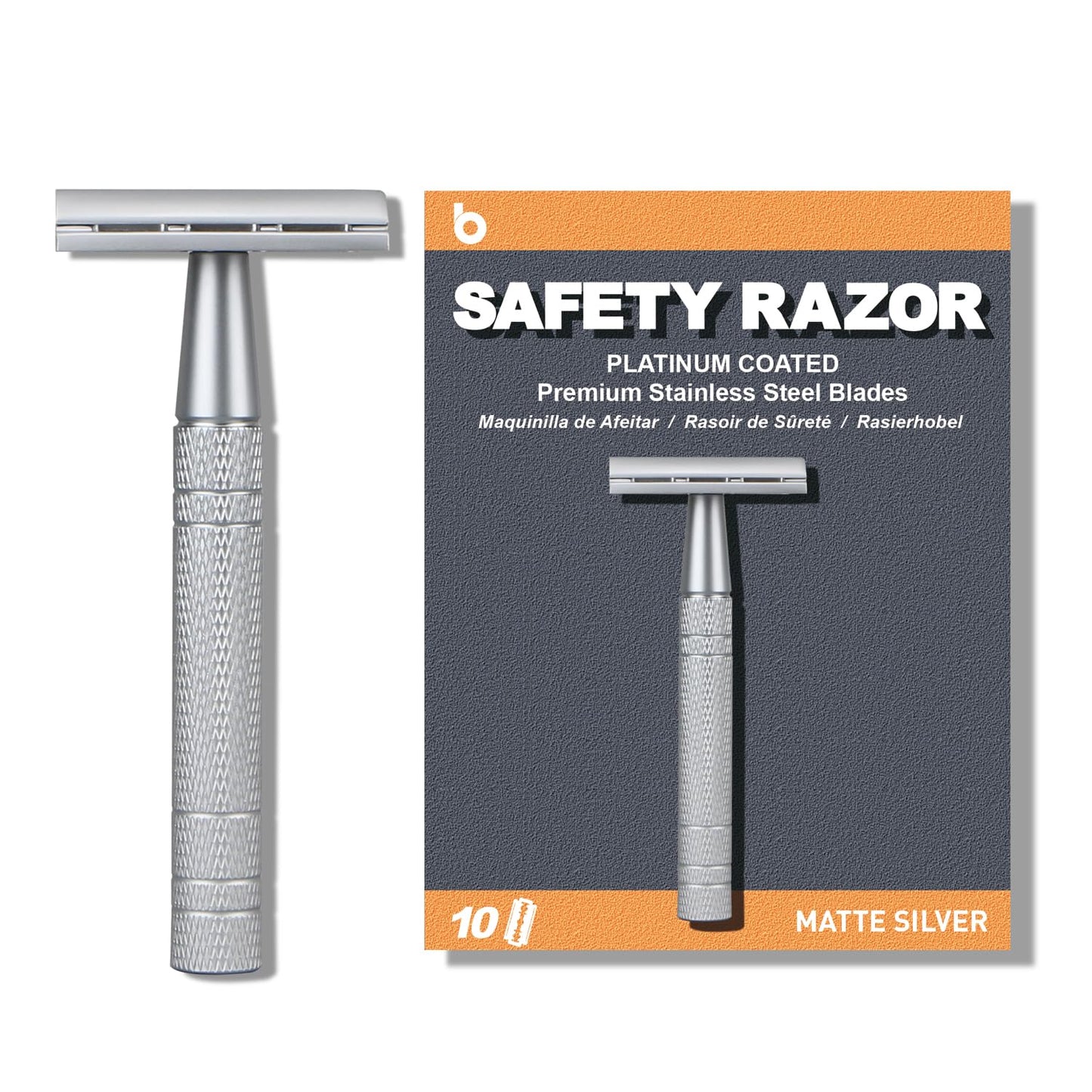 Matte Black Safety Razor for Men & Women, Single Blade Razor, Double Edge Safety Razor, 1 Blade Razor, Mens Safety Shaving Razors, Reusable Metal Razor, 10 Safety Razor Blades, Smooth and Close Shave