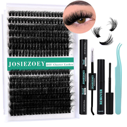 Fluffy Lash Clusters Kit 60D+80D DIY Lash Extension Kit with 10-18MM Thick Individual Lashes Cluster Lash Bond and Seal Remover Tweezers for Eyelash Extension at Home(Kit-60D+80D-280Pcs)