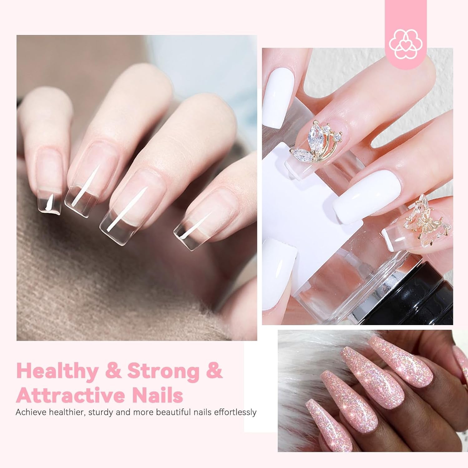 Clear Dip Powder Nail Kit Starter: 60G 2.1Oz Dip Powder for Nails with Dipping Powder Liquid Set Dip Base Activator and Top Coat Professional Dip Nail Kit Repair for French Manicure Nail Art