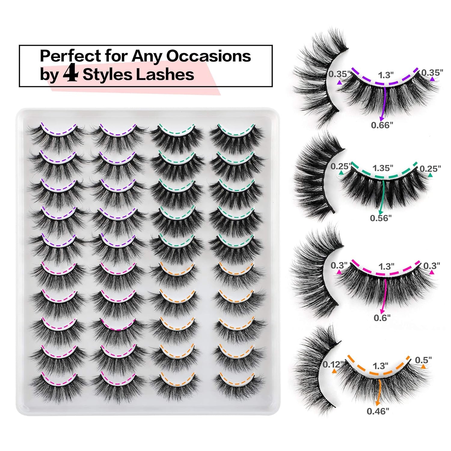 20 Pairs False Eyelashes 4 Styles Mink Eyelashes Fluffy Pack 3D Volume Faux Mink Cat Eye Lashes Pack