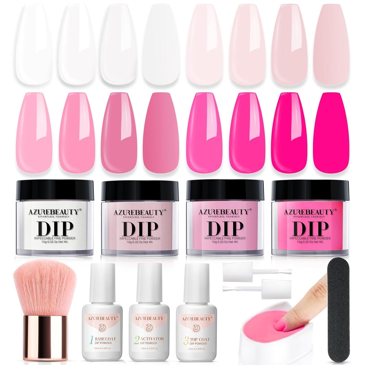 Dip Powder Nail Kit Starter, All Season Nude Skin Glitter 4 Colors Dipping Powder Liquid Set Recycling Tray with Base & Top Coat Activator for French Nail Art Manicure Salon DIY at Home.