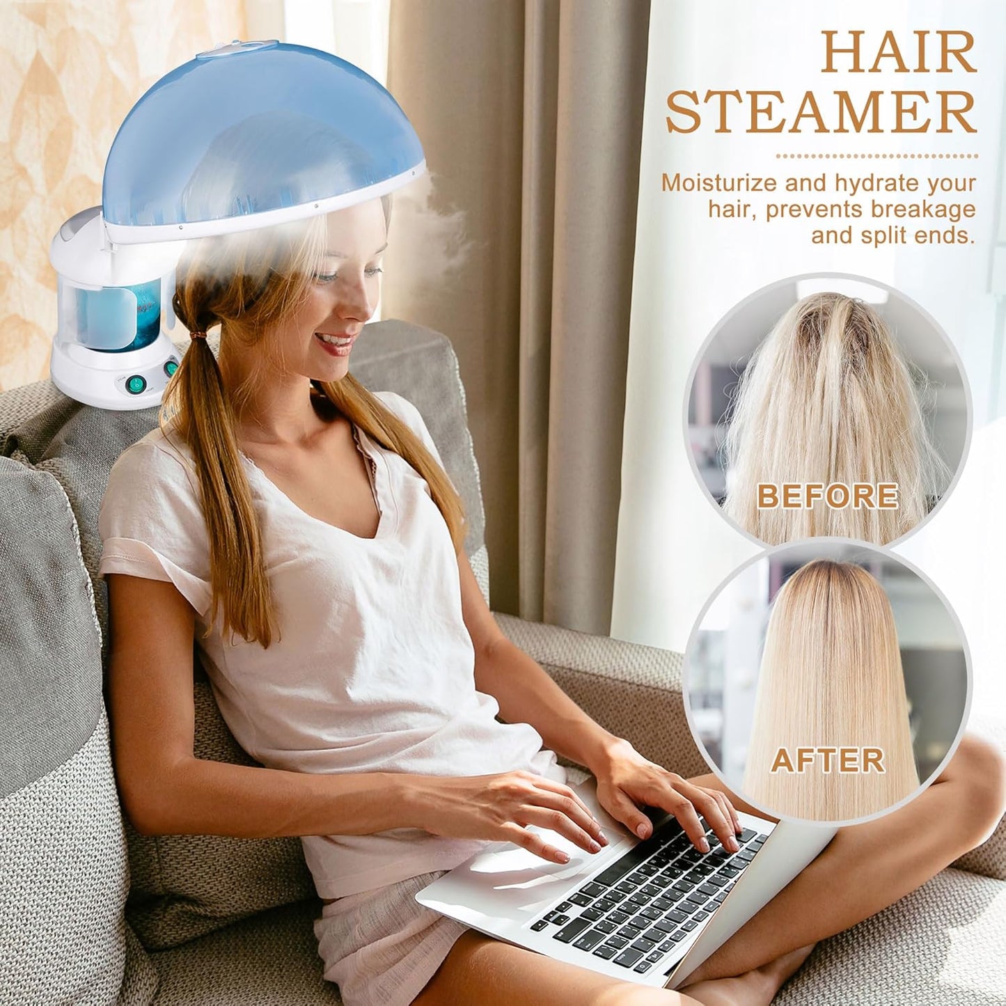 Hair Steamer PRO 3 in 1 Multifunction Ozone Facial Steamer with Bonnet Hood Attachment, Hair Therapy & Face Steamer for Personal Care Use at Home or Salon