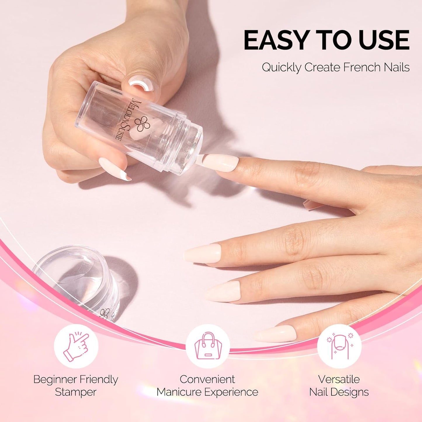 French Nail Stamper, Nail Stamper Kit, Silicone Nail Stamp, Long and Short Stampers with Scrapers, 4PCS Nail Stamper Tool for French Manicure DIY Home Nail Design Salon, Clear