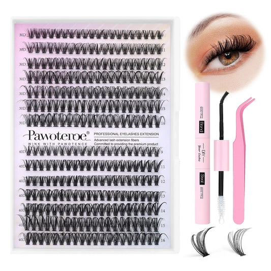 Lash Extension Kit DIY 280Pcs Lash Clusters Eyelash Extension Kit, 9-16Mm 30D 40D Individual Lashes Kit with Lash Bond and Seal, Lash Tweezers for Self Use (30D&40D, 0.07D, 9-16Mm, Kit)