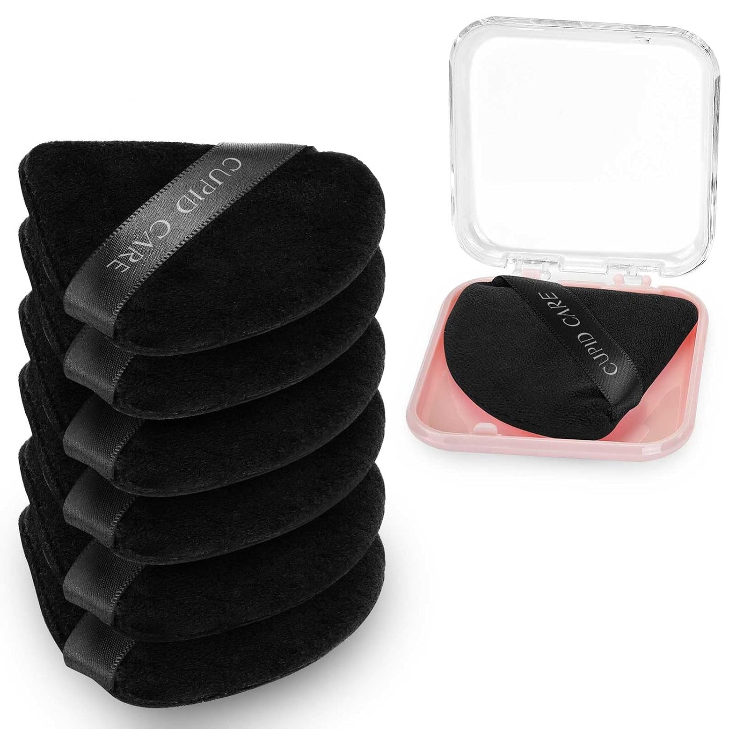 6 Pcs Triangle Powder Puff with 2 Travel Cases, Setting Powder Puffs for Face, Velour Makeup Puff for Loose Powder Body Powder, Blender Sponge Foundation Blending Sponges Beauty Tools