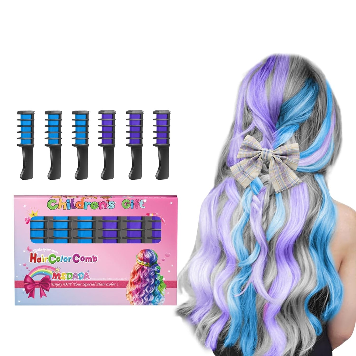 New Hair Chalk Comb Temporary Hair Color Dye for Girls Kids, Washable Hair Chalk for Girls Age 4 5 6 7 8 9 10-12 Birthday Christmas New Year Cosplay Hair DIY Party