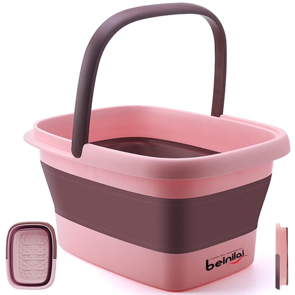 Collapsible Foot Bath Basin for Soaking Feet,Foot Soak Tub,Plastic Foot Bucket with Handles and Massage Acupoint,Foldable Laundry Basket-Gery