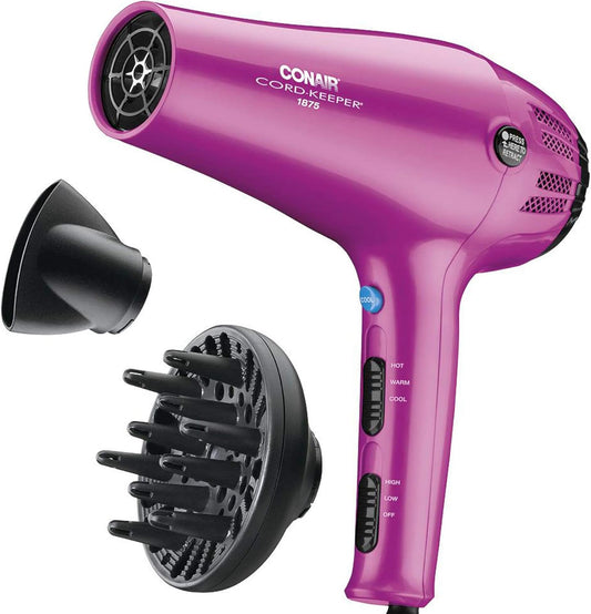 Hair Dryer with Retractable Cord, 1875W Cord-Keeper Blow Dryer,Pink