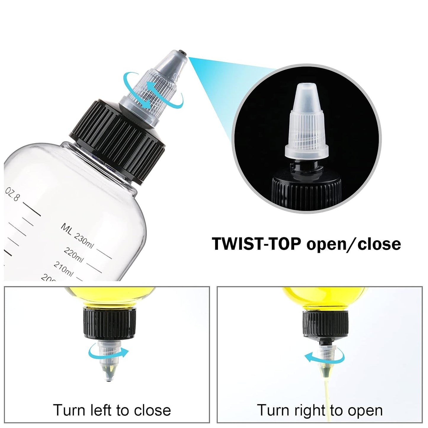 Applicator Bottle for Hair 8.5Oz 2 Pack Hair Squeeze Bottles with Graduated Scale Hair Dye Applicator Bottle Twist-On Top Tip Cap Empty Plastic Hair Color Oil Bottle