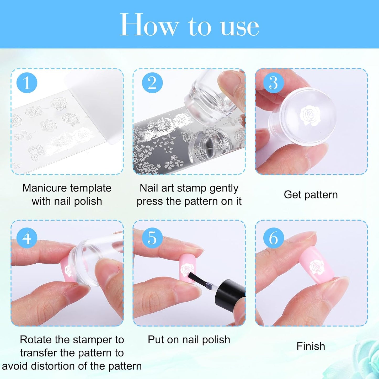 4 Pcs Nail Stamper, Clear Silicone French Nail Art Stamper Set with 4 Scrapers round Rectangular Double Head Body Jelly Nails Art Template Tools for DIY Nail Art Manicure