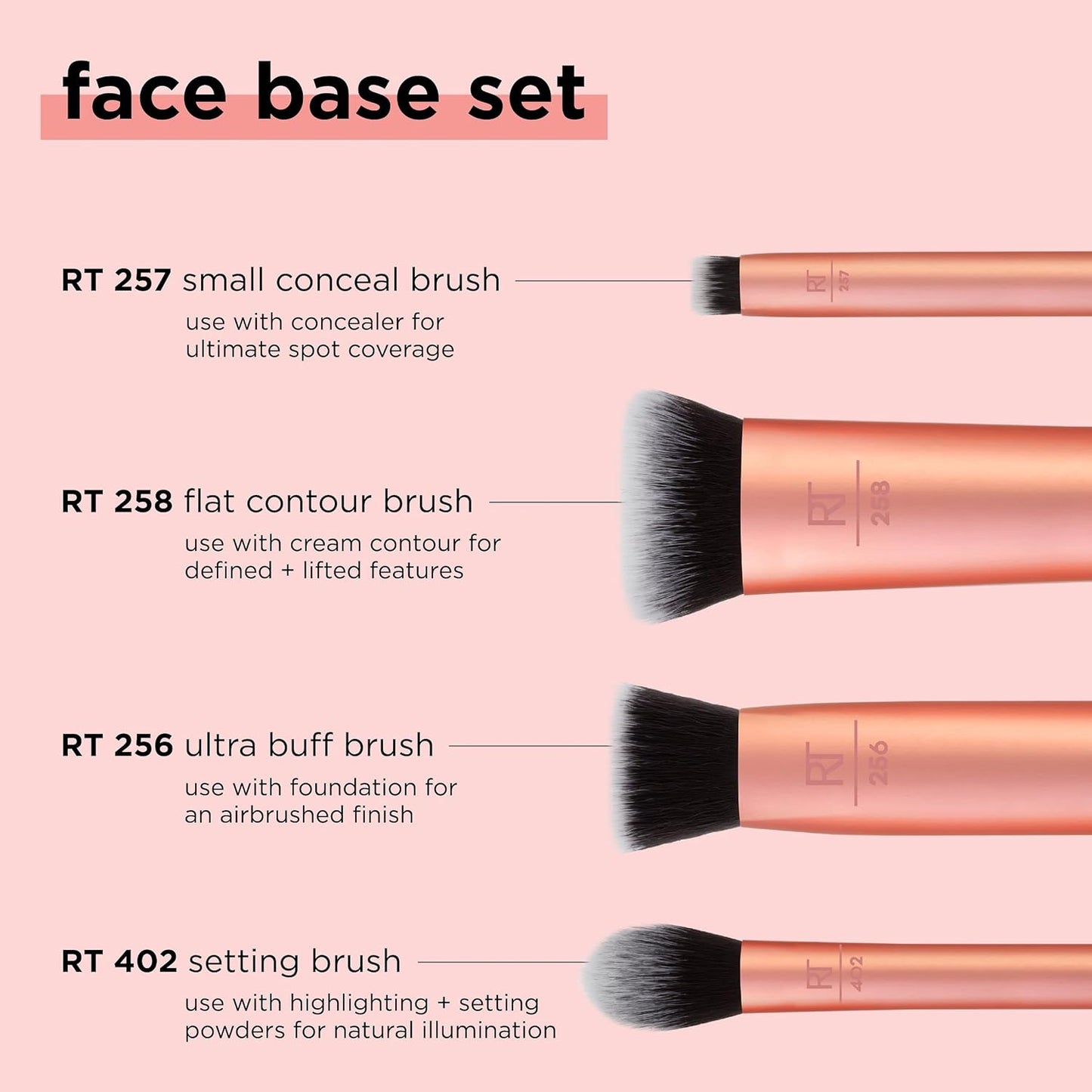 4 Piece Face Base Makeup Brush Set, for Concealer, Foundation, Contour, & Setting Powder, Makeup Brushes for Blending & Buffing, & Sculpting, Travel Friendly, Gift Set, Cruelty-Free