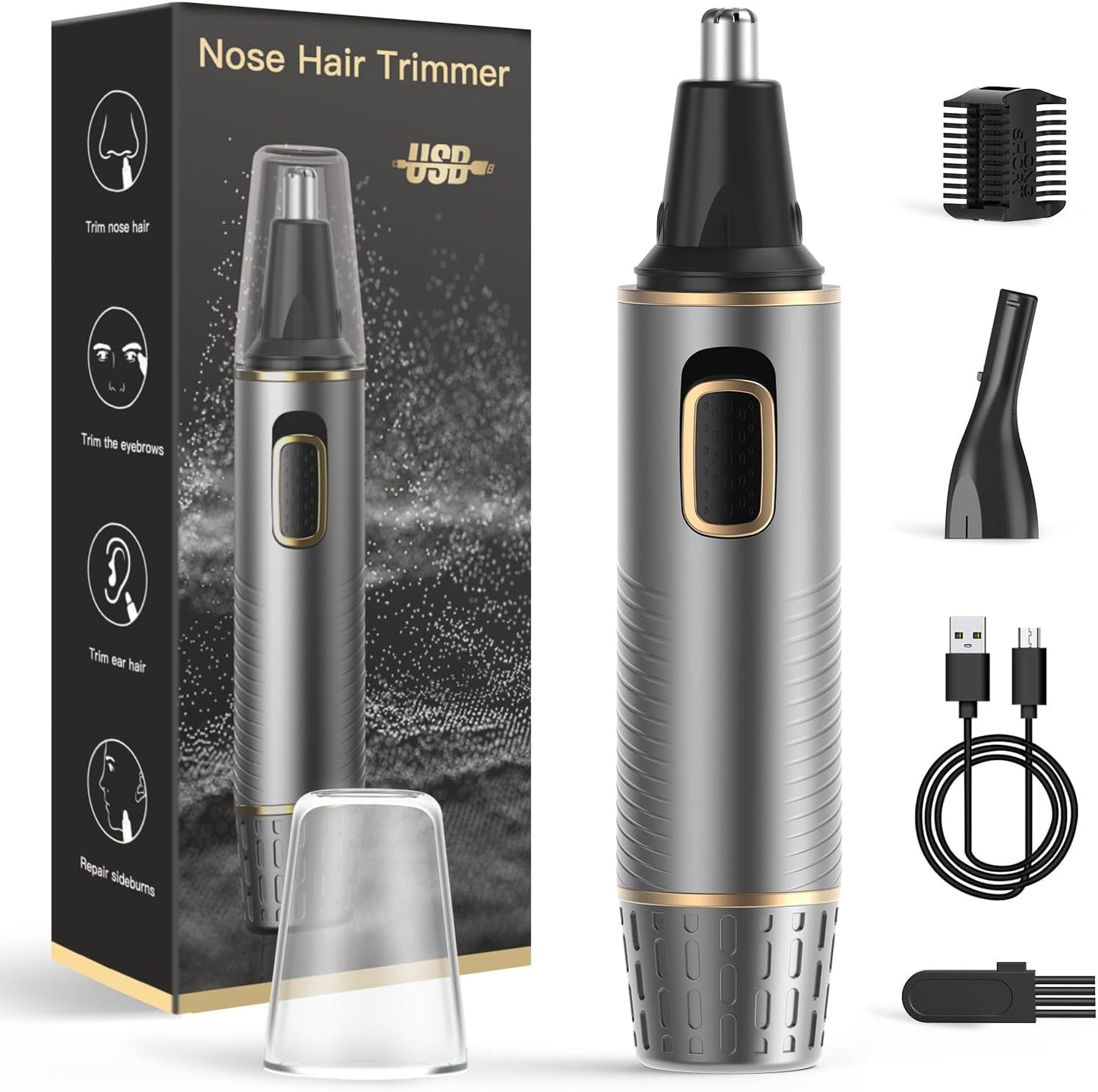 Nose Hair Trimmer for Men, 2025 Painless USB Rechargeable Nose Hair Trimmer, Ear and Nose Hair Trimmer for Men, Professional Facial Hair Trimmer with IPX7 Waterproof Dual Edge Blades