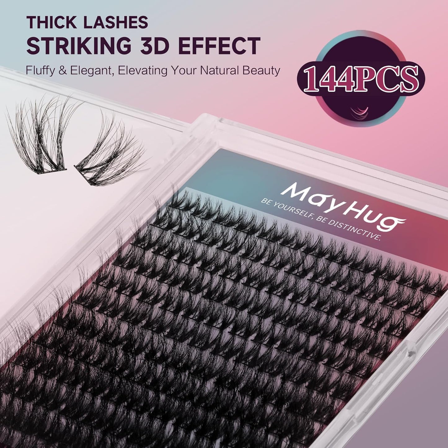 Lash Clusters DIY Eyelash Extensions 144 Clusters Lashes D Curl 3D Eyelash Clusters Extensions Fluffy Wispy Lashes Cluster Fluffy Effect & Ultra-Soft & Super Light & DIY at Home (Prism)