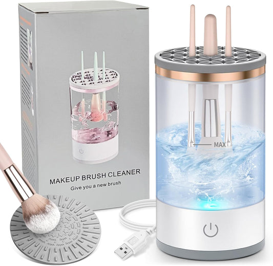 Electric Makeup Brush Cleaner, Quick Efficient Machine for Deep Cleaning All Types of Brushes, Portable Compact Design for Travel Home Use, for Makeup Lovers & Professionals - White