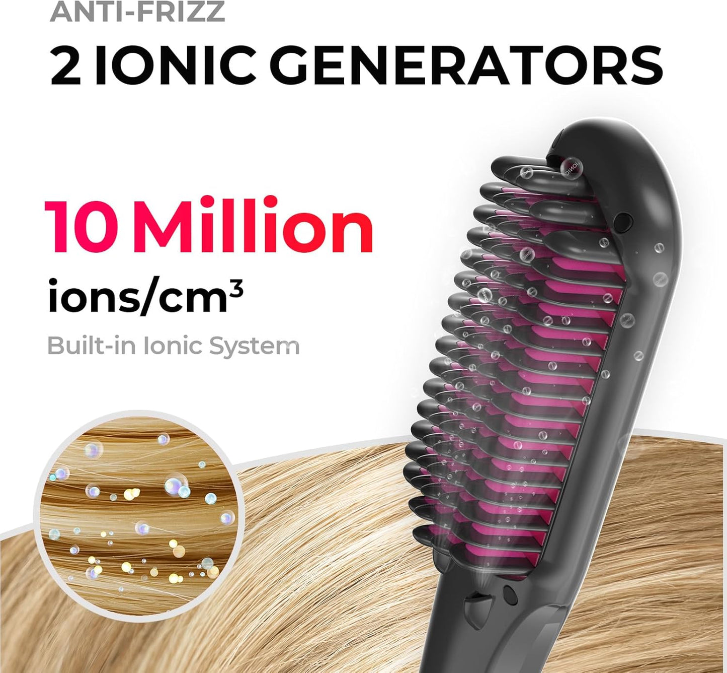 Ionic Hair Straightener Brush - One-Step Hair Straightener for Women, Straightening Brush with Negative Ions, 16 Temp Settings, LCD Display, Dual Voltage, Hot Comb Flat Iron for Frizz-Free Styles