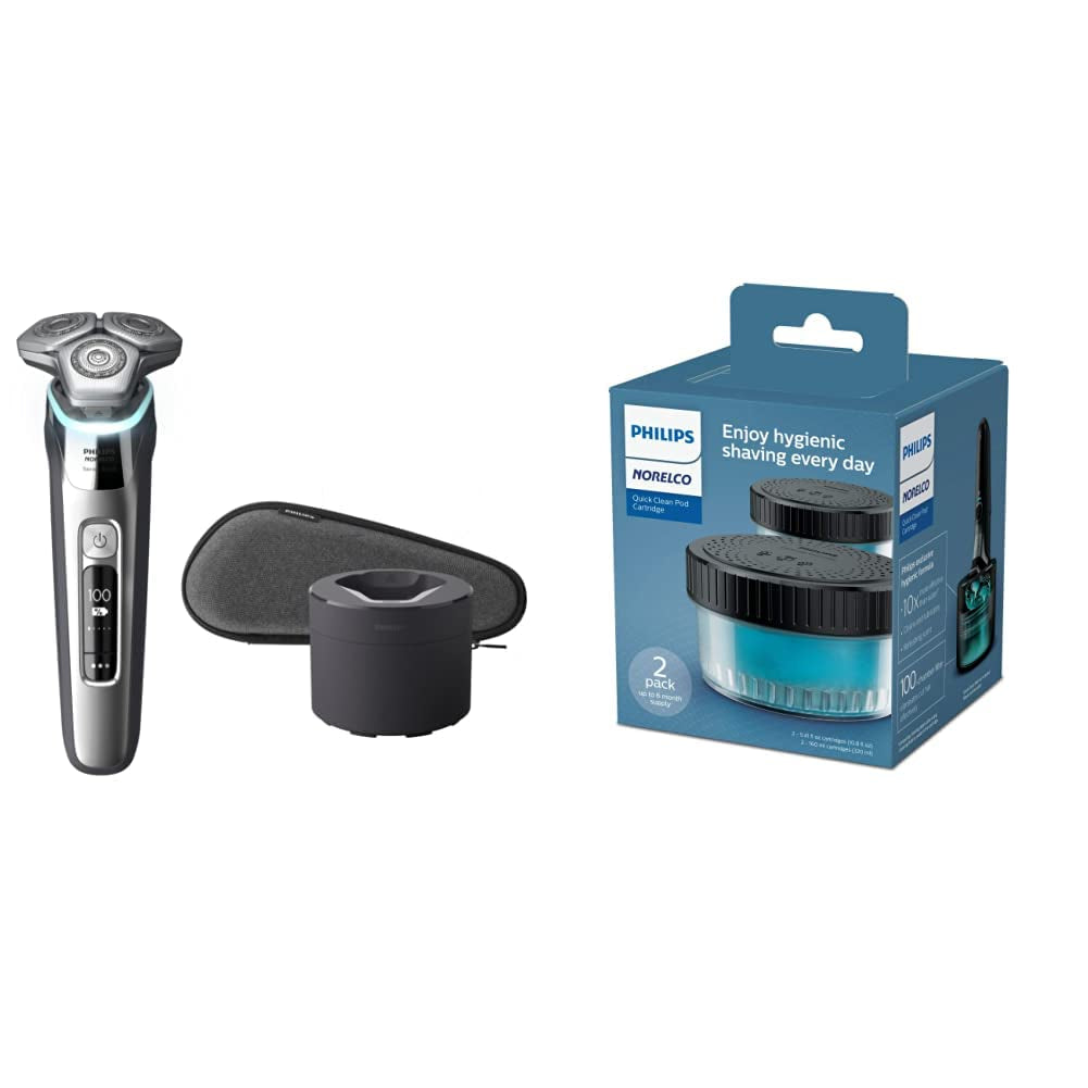 Shaver Series 9000, Wet and Dry Electric Shaver, with Lift & Cut Shaving System and Senseiq Technology, Pop-Up Trimmer, Cleaning Pod, Charging Stand and Travel Case, Model S9987/85