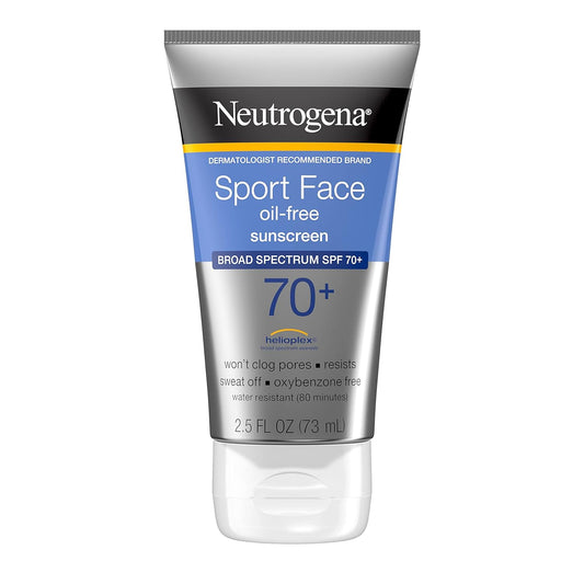 Sport Face Sunscreen, Broad Spectrum Sunblock SPF 70+, Water Resistant Sunscreen for Face, Sweat Resistant Oil Free Sunscreen Lotion, 2.5 FL OZ