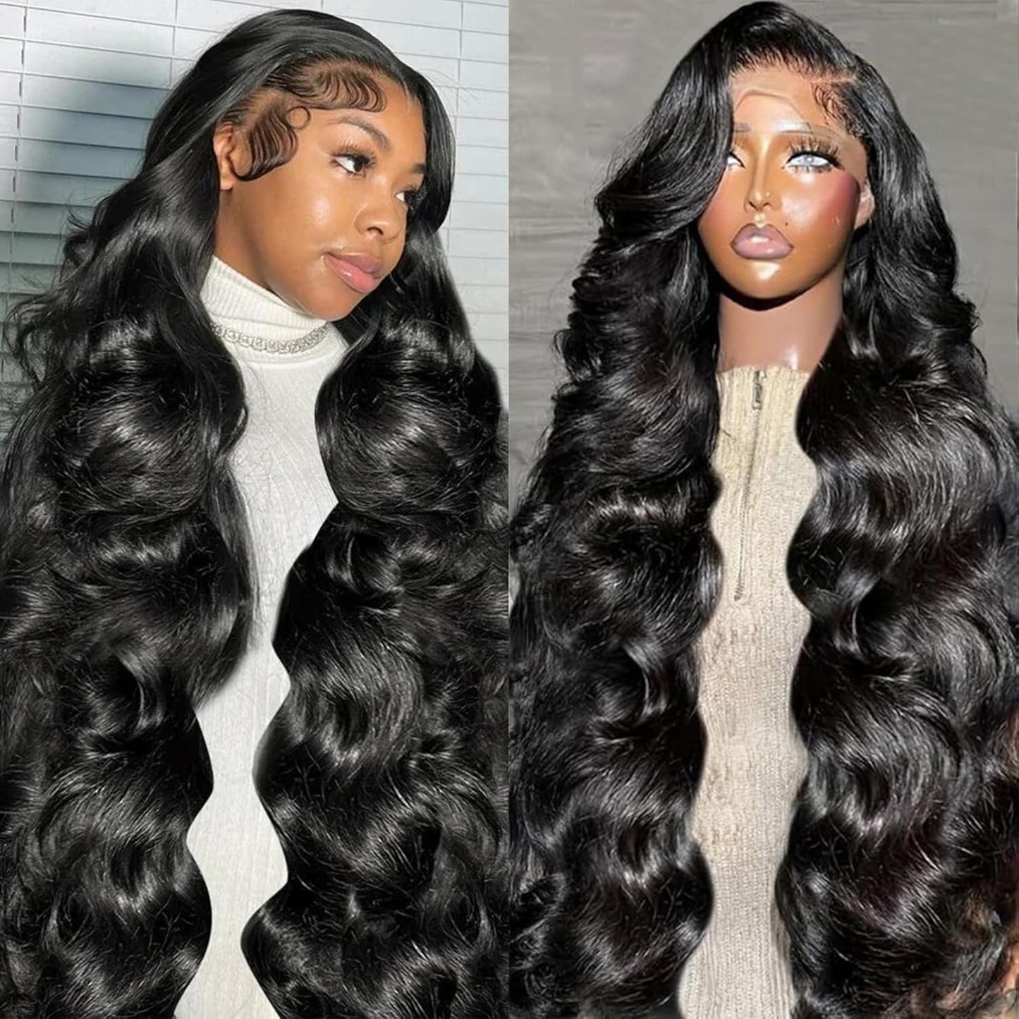 30 Inch Lace Front Wig Human Hair Pre Plucked 13X6 Body Wave HD Lace Front Wigs Human Hair for Women 180% Density Glueless Brazilian Virgin Human Hair Wig with Baby Hair Natural Black