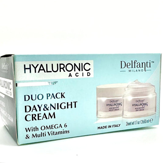 Delfanti Milano • HYALURONIC • Age Defying DUO Pack • Day + Night Creams • Face, Neck Décolleté Moisturizing Cream for Firming, Tightening and Wrinkles • Made in Italy