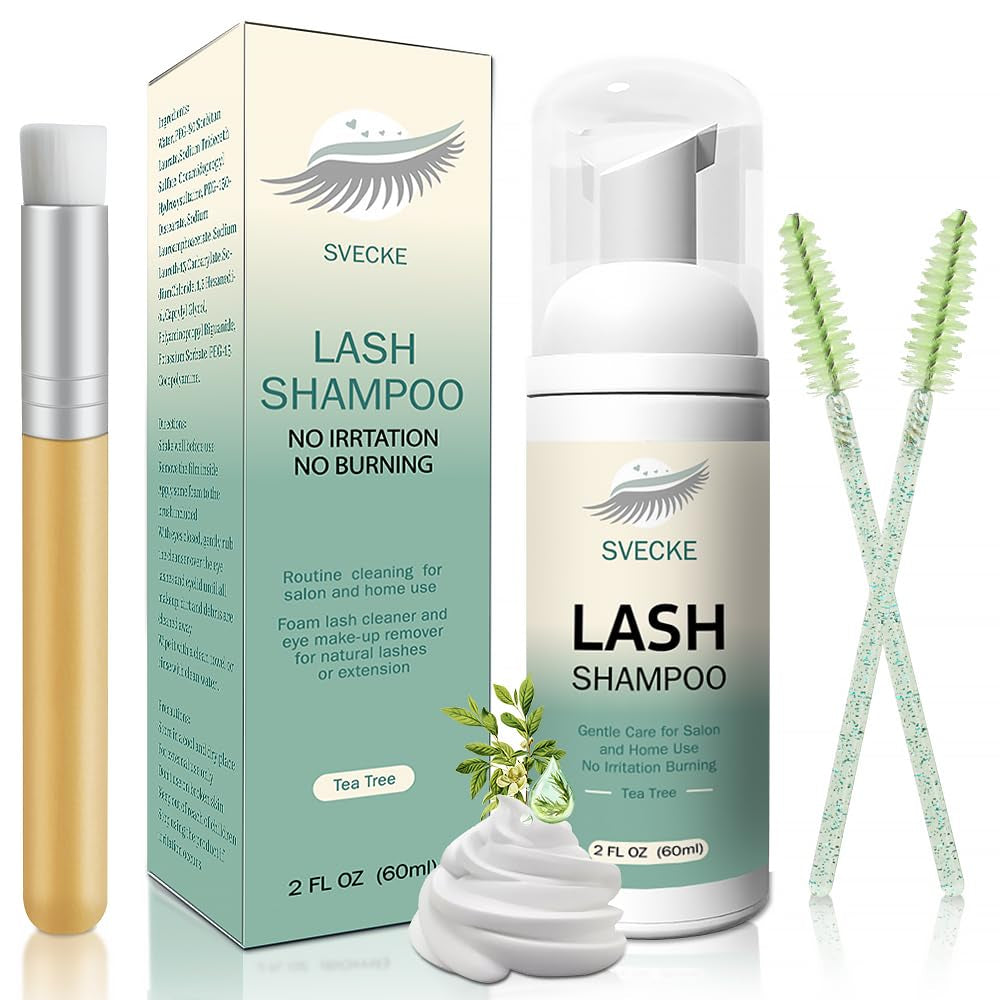 Lash Shampoo Kit for Eyelash Extension, Eyelash Shampoo 2 Fl.Oz / 60Ml, Eyelash Extension Cleanser, Lash Eyelid Foam Cleaning Kit for Salon Use and Home Use (Peach)