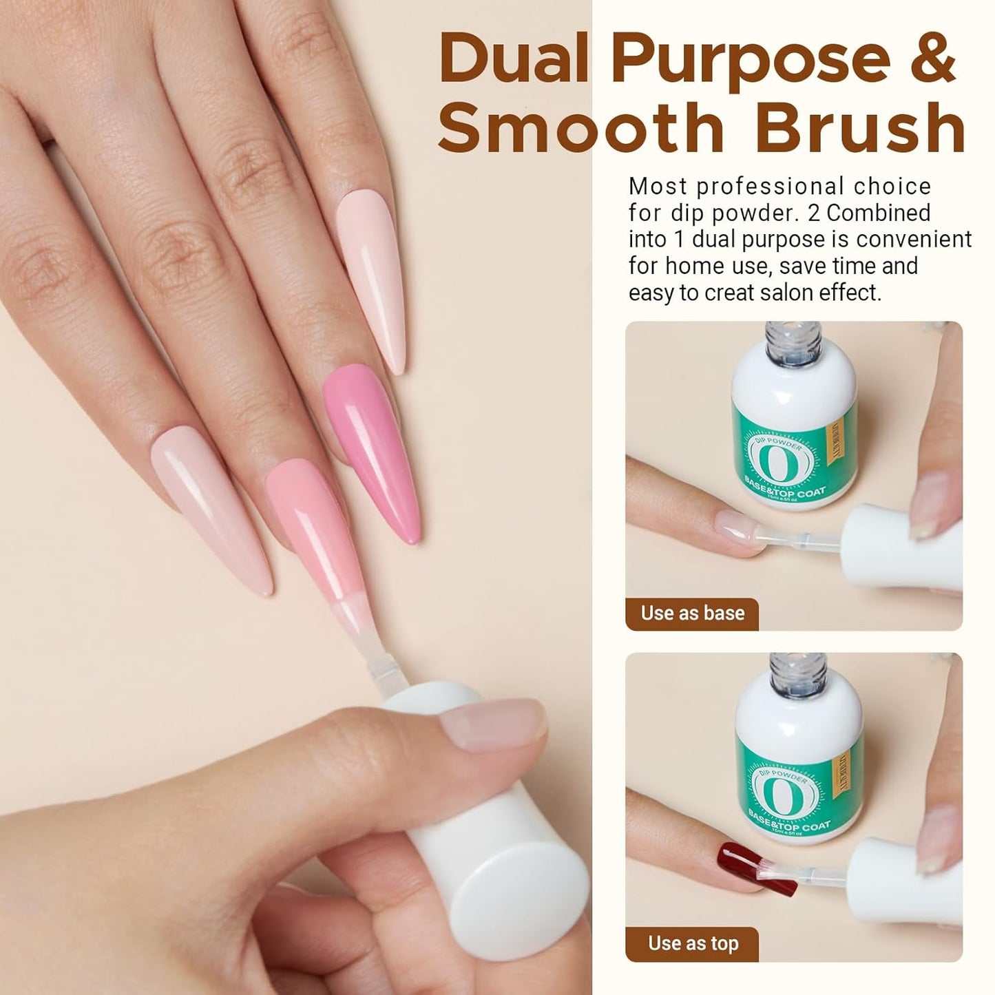 2 Combined Into1 Dip Powder Base & Top Coat with Activator, 0.5Oz/Bottle, Fast Drying, No Lamp Needed, for Nail Kit