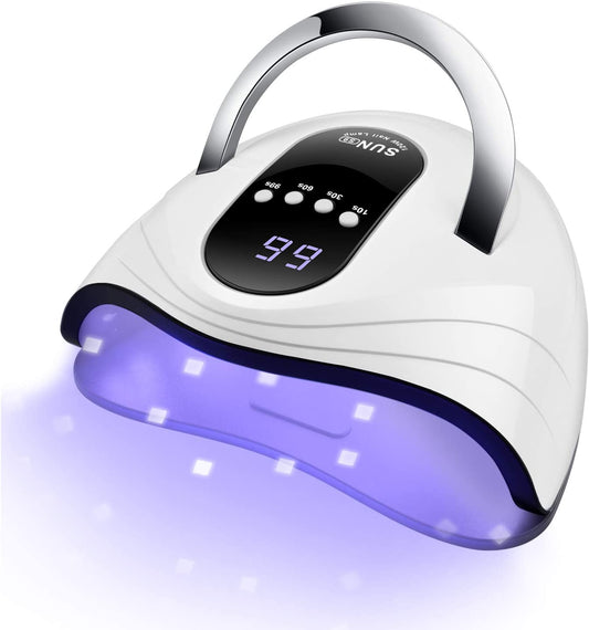 UV Gel Nail Lamp 120W LED Nail Light Fast Dryer for Gel Polish Curing with 4 Timers Portable Handle Large Space Automatic Sensor (White)