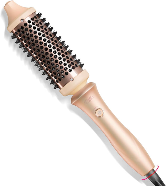 Thermal Brush Heated round Brush - STYLUX Blowout Brush with Flexi-Fit Tech for Hair Straightening, Curling Brush Styler Tools, Straightener and Curler 2 in 1, Dual Voltage, Quick & Easy, Pink