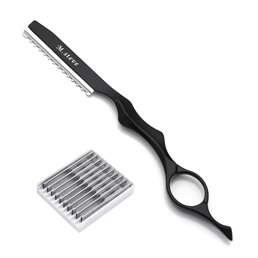 Hair Razors for Cutting Hair 6.89",Professional Hair Styling Thinning Texturizing Cutting Razor with Replacement Hair Razor Blades,Ideal for Salon/Home -11PCS Black