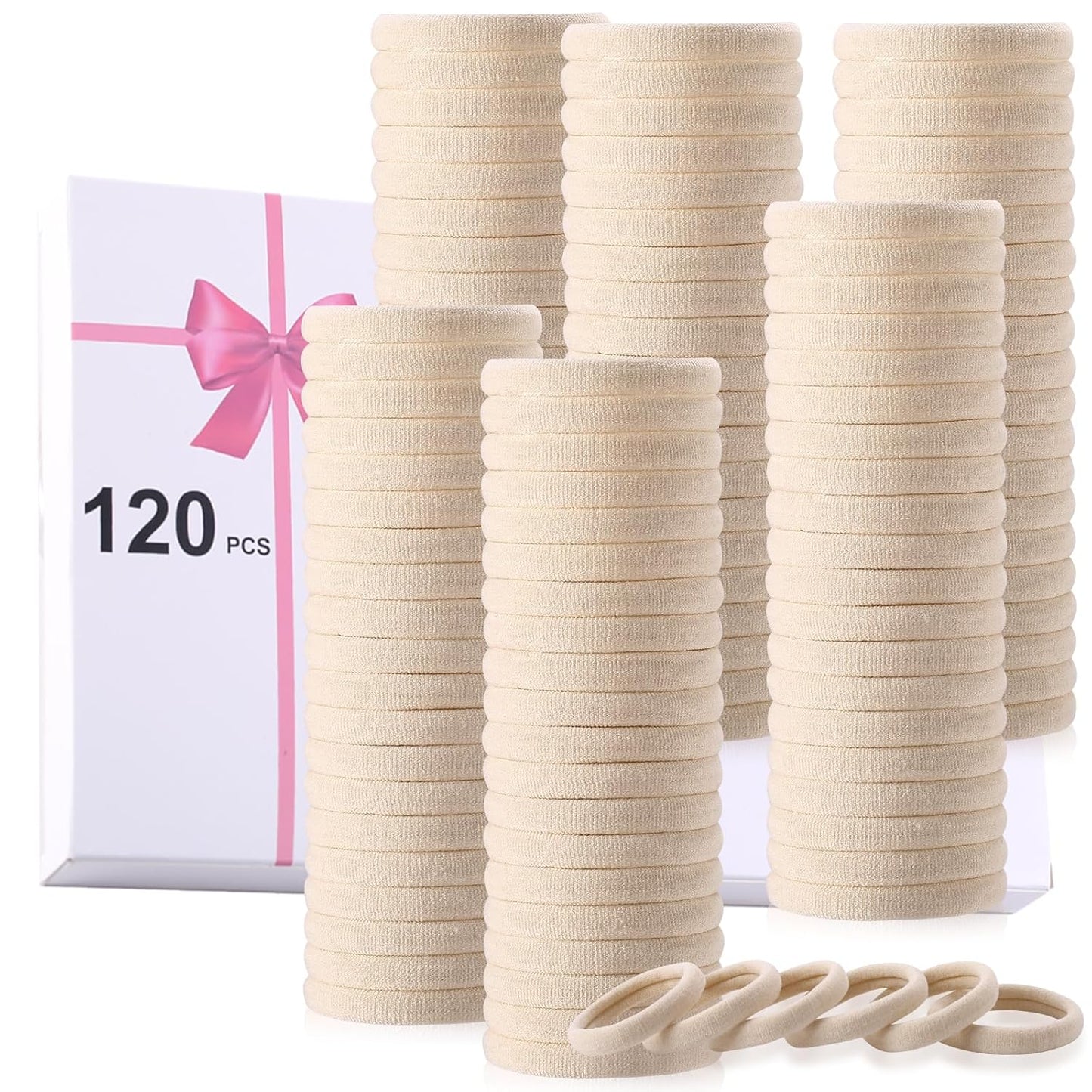 120 Pcs Black No Damage Hair Ties for Women Thick Hair, Large Soft Seamless Nylon Cloth Fabric Elastic Hair Ties Ponytail Holders Hair Elastics Hair Band,Perfect Valentine'S Day Gift for Women