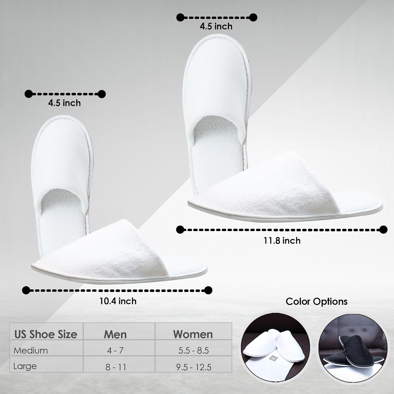 Spa Slippers, 12 Pairs Cotton Velvet Closed Toe Hotel Slippers with Pouch, Non-Slip, Disposable Slippers for Guests, 6 Medium and 6 Large, Home, Indoor, Bride Slippers