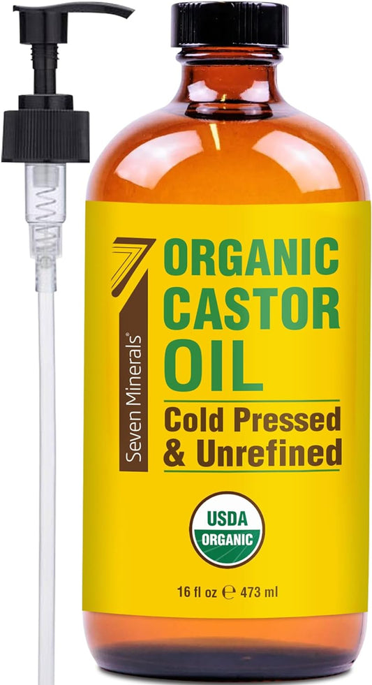 New 16 Fl Oz Glass Bottle Castor Oil Organic Cold Pressed Unrefined Glass Bottle Pack - 100% Pure USDA Certified Organic Hexane Free